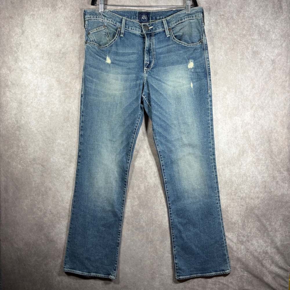 Rock & Republic Jeans Mens 36x32 Blue Henlee Straight Distressed Flap Pocket